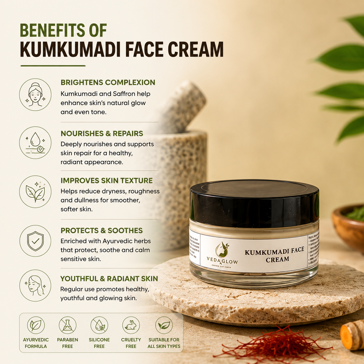 Kumkumadi Cream – Ayurvedic Saffron Face Cream for Glowing Skin | Veda Glow
